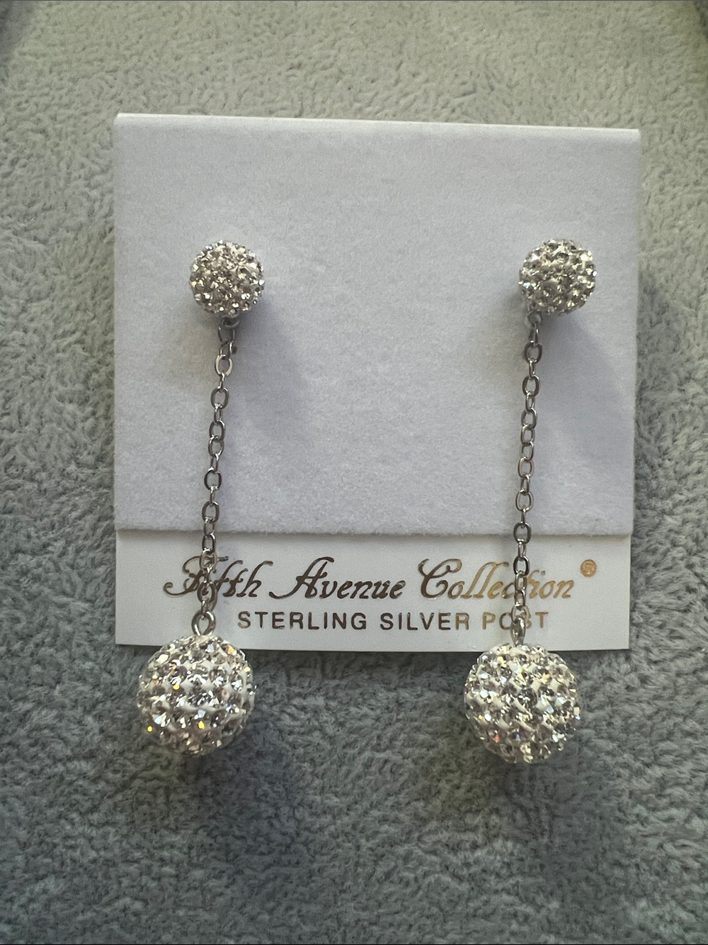 Fifth Avenue Collection Silver Crystal Drop Earrings - White